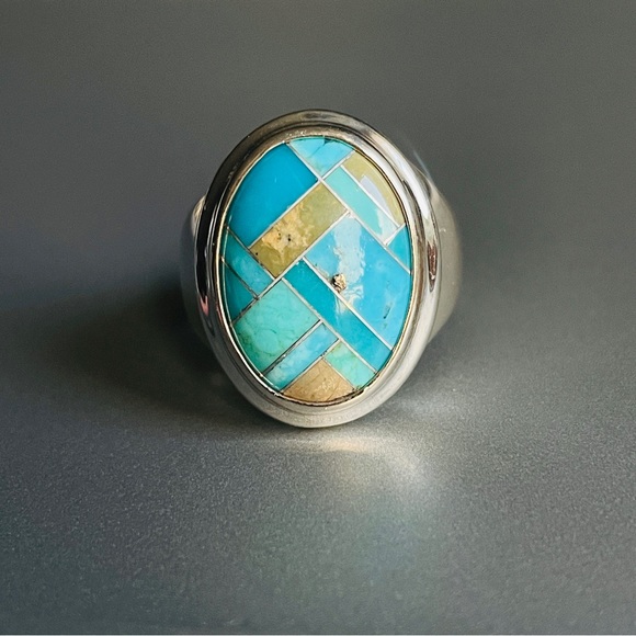 🎉Sold🎉 Carolyn Pollack Relios Turquoise Stone Mosaic Sterling Silver Ring - Picture 2 of 10